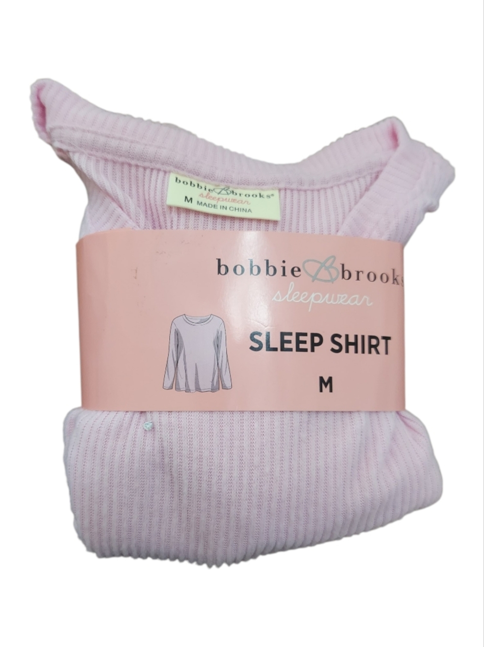 Bobbie Brooks Light Pink Ribbed Long Sleeve Sleep Top Size Med NWT